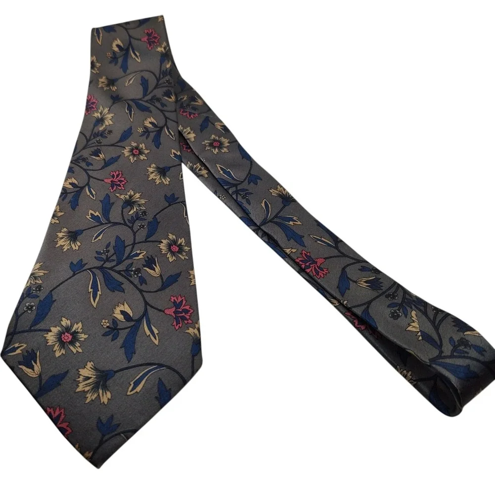 Vintage‎ Sinsabang Silk Necktie Mens Tie Gray Blue Floral Made In Korea